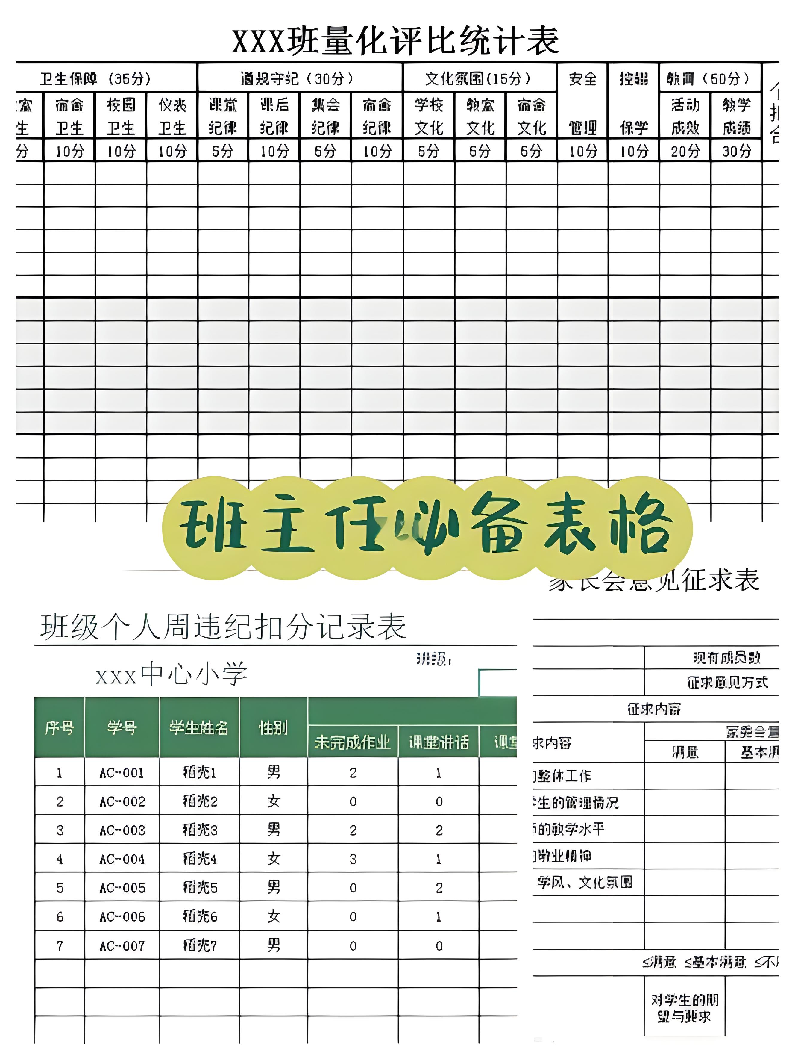 班主任常用表格模板大全